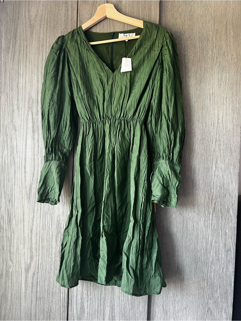 Sea New York Green V-Neck Long Sleeve Dress